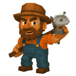 Miner holding gear part, looking cautious