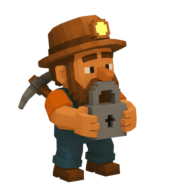 Miner with padlock in hands, serious expression