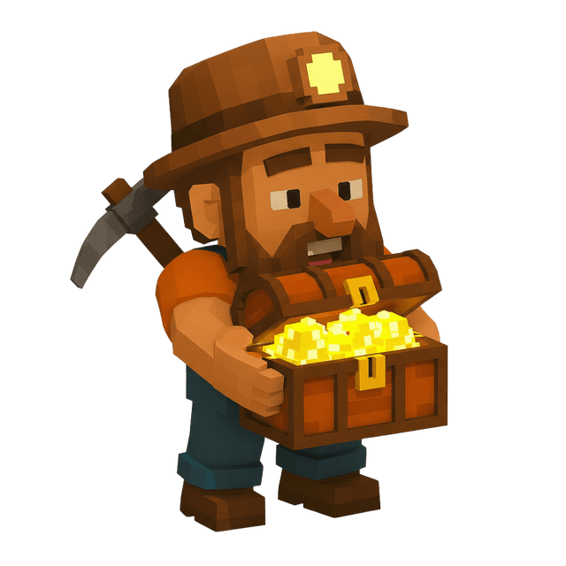 Miner holding chest full of nuggets