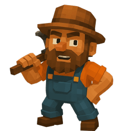 Miner raising pickaxe, neutral expression