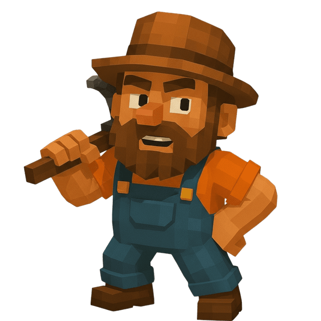 Miner raising pickaxe, neutral expression