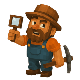 Miner holding magnifying glass