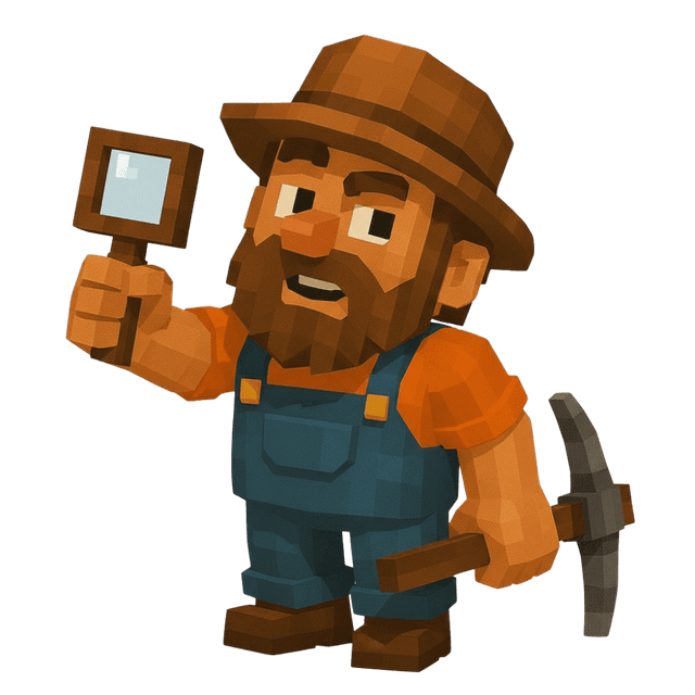 Miner holding magnifying glass