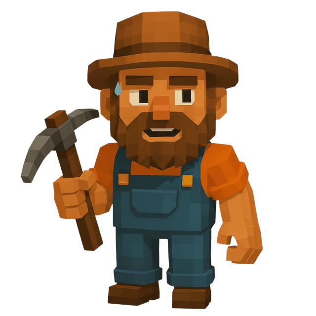 Miner smiling with pickaxe casually down