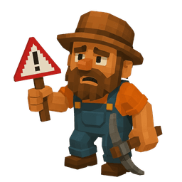 Miner holding warning sign, cautious expression