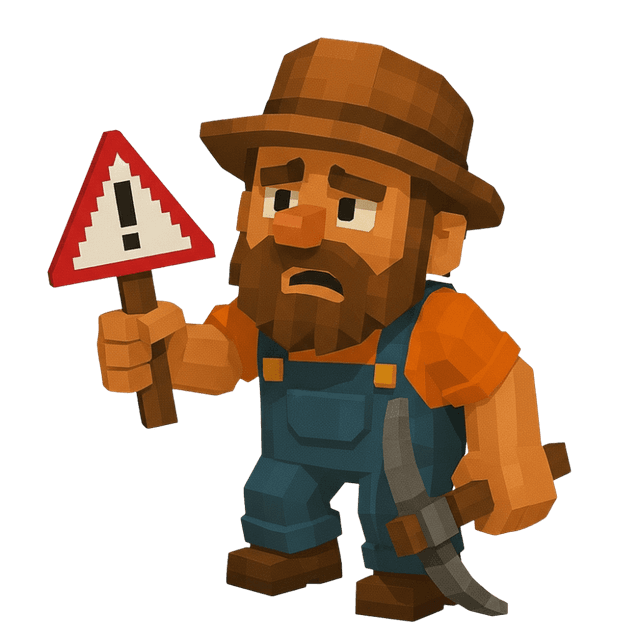 Miner holding warning sign, cautious expression